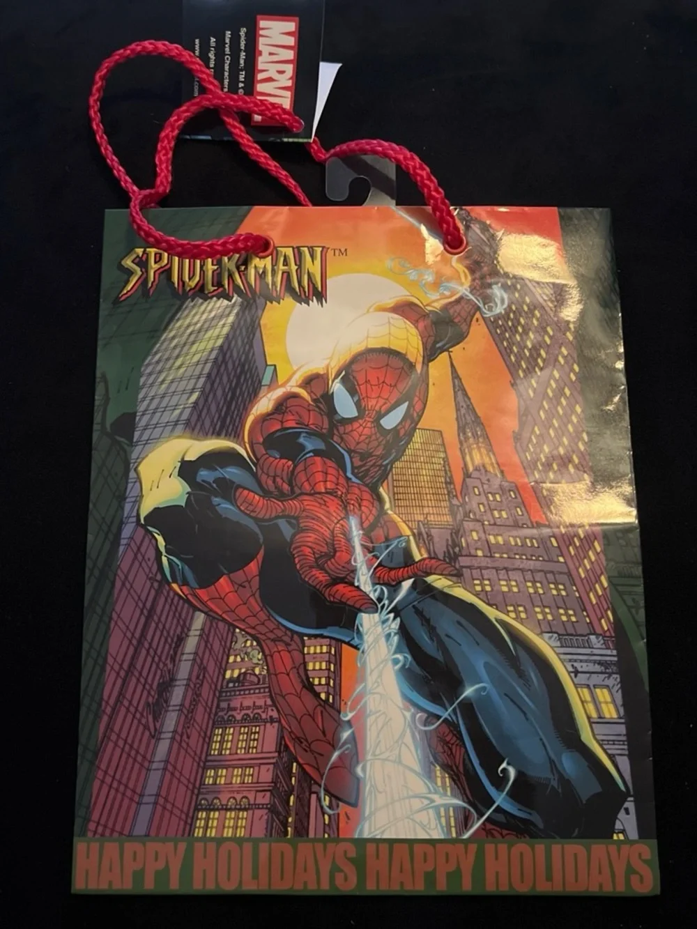 2004 Marvel Spider-Man Gift Bag with Red Rope Handles and Yellow Accents